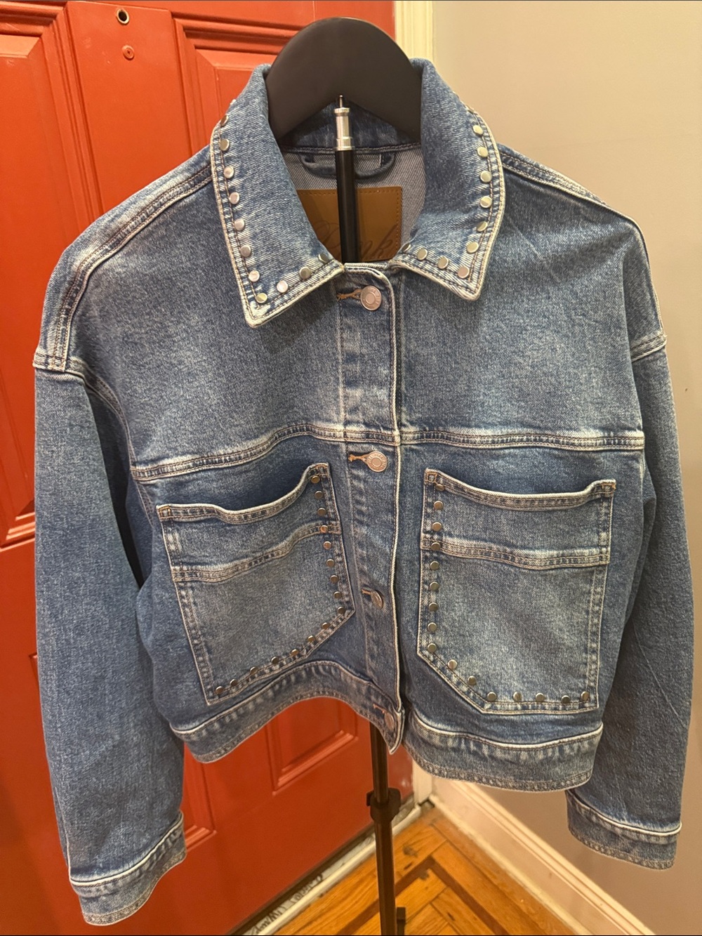 PINK Victoria's Secret Studded Cropped Denim Jacket - Light Blue-Small